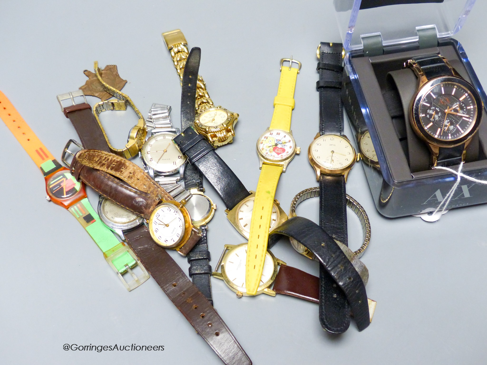 A small collection of mainly modern wrist watches including Armani Exchange.